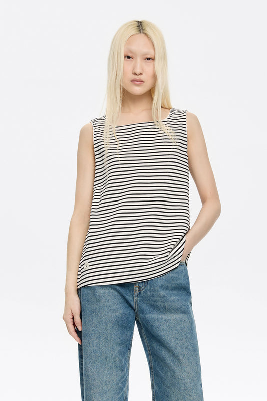 Black striped ponte di roma sleeveless T-shirt