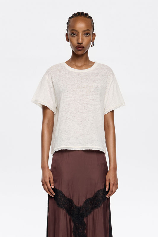 Ivory boxy linen T-shirt