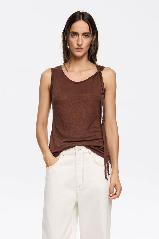 Dark brown linen fluid T-shirt