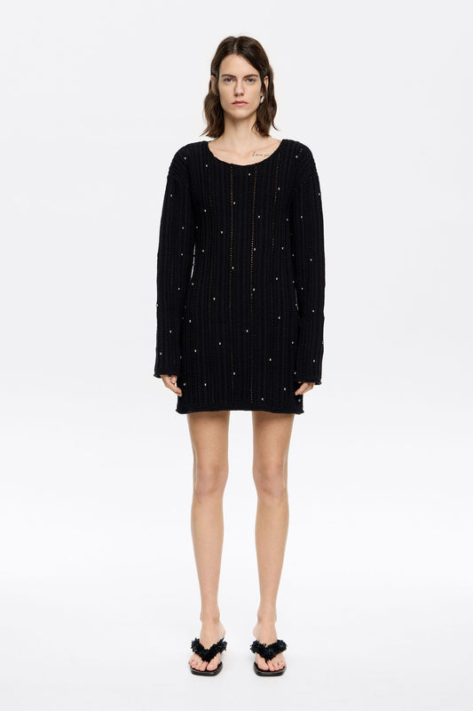 Black cotton knit mini dress