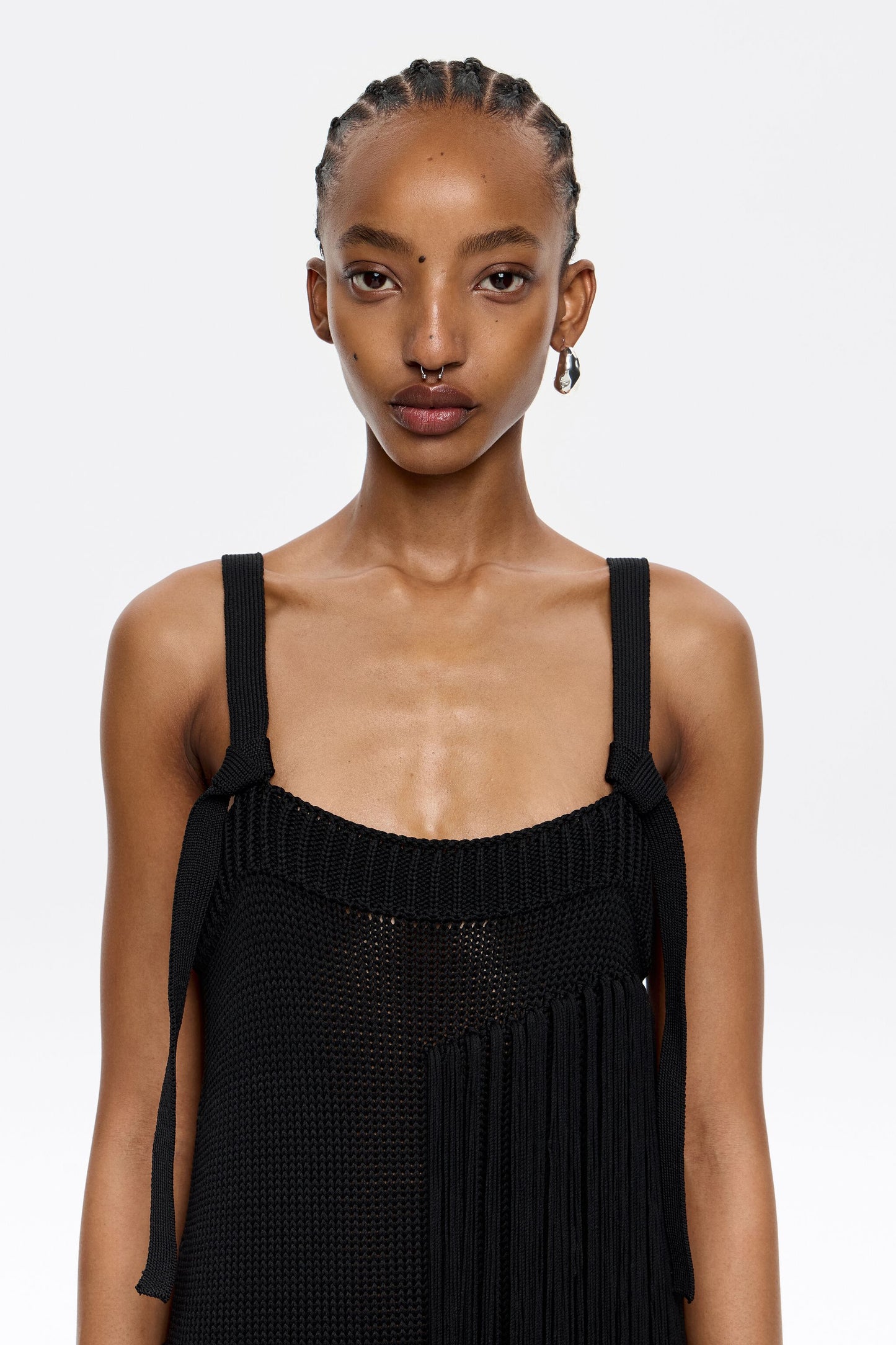 Black fringed knit dress