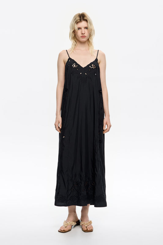 Black fluid embroidered dress