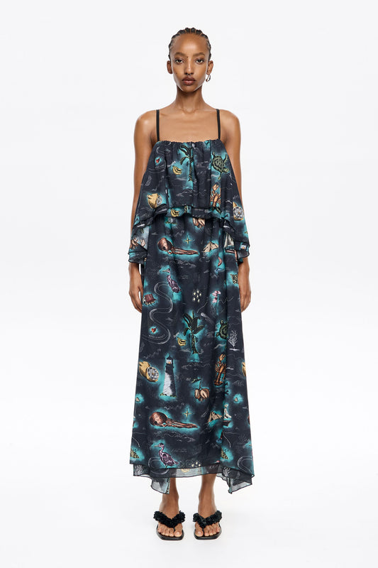 Black Maps dress with maxi ruffles