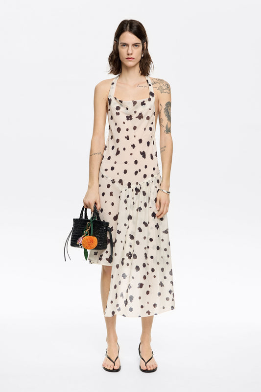 Ivory Graindots draped mini dress