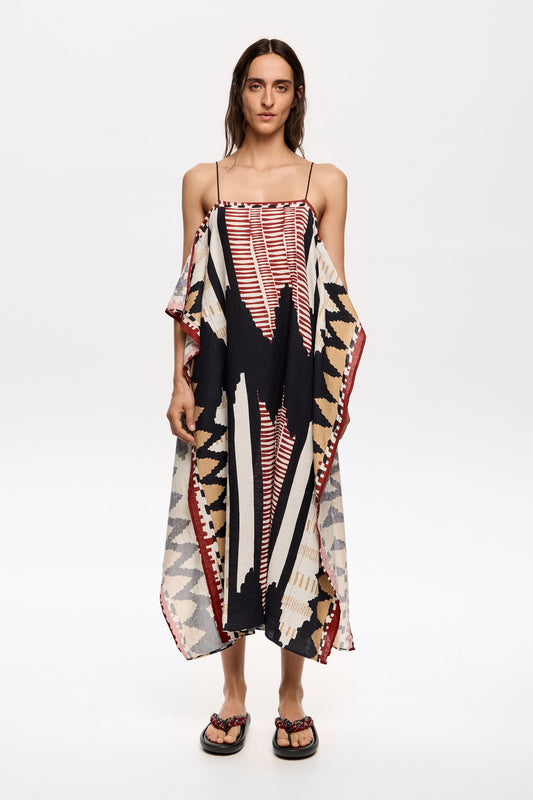 Black Ikat scarf dress