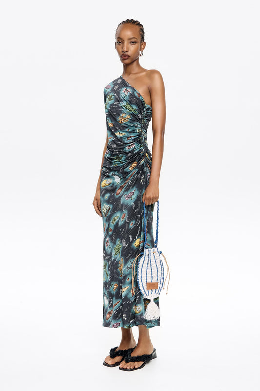 Black fitted Maps ruched dress