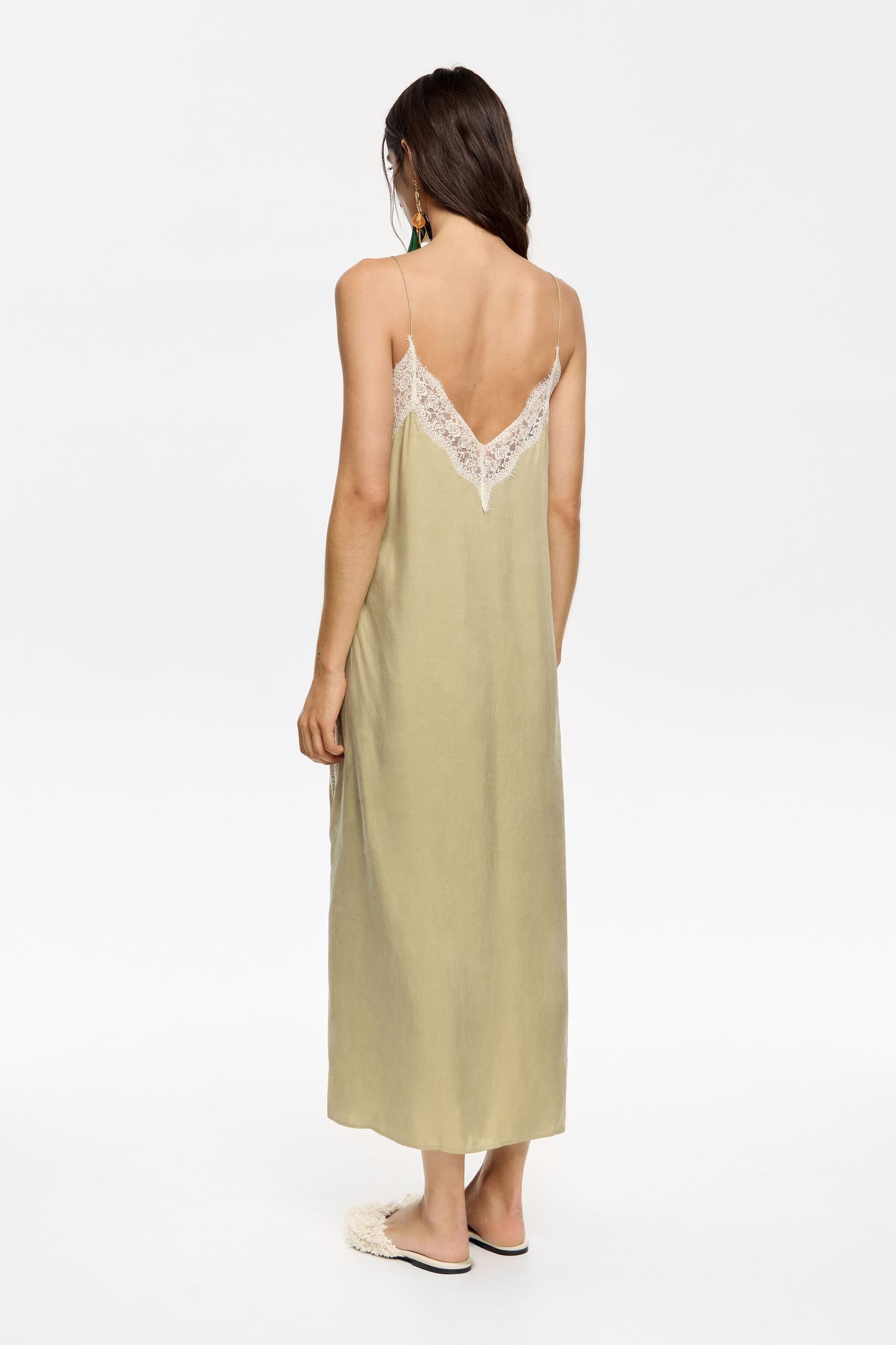 Light khaki lace strappy dress