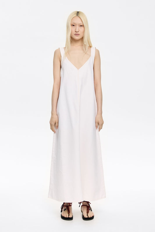 White denim strappy dress