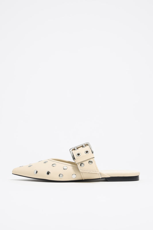 White leather slingback ballerina with studs