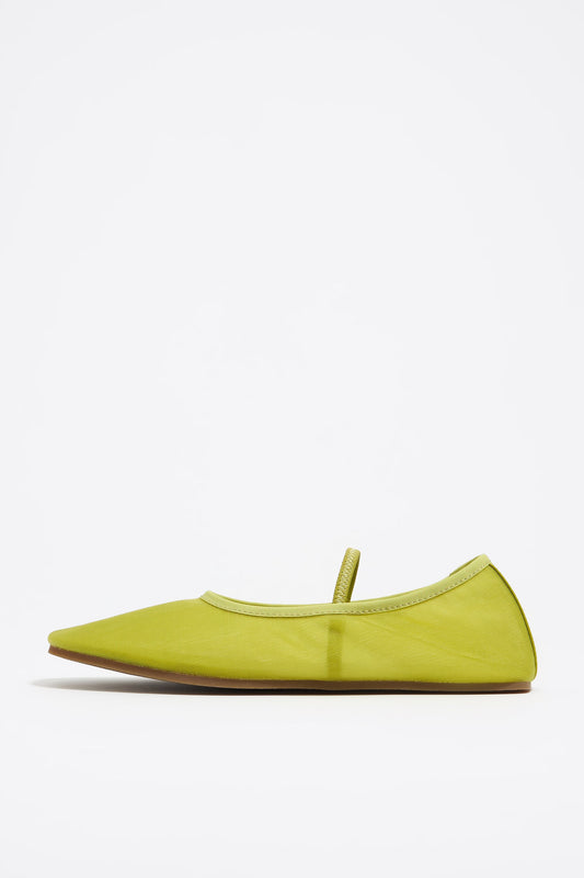 Lime mesh elastic strap ballerina