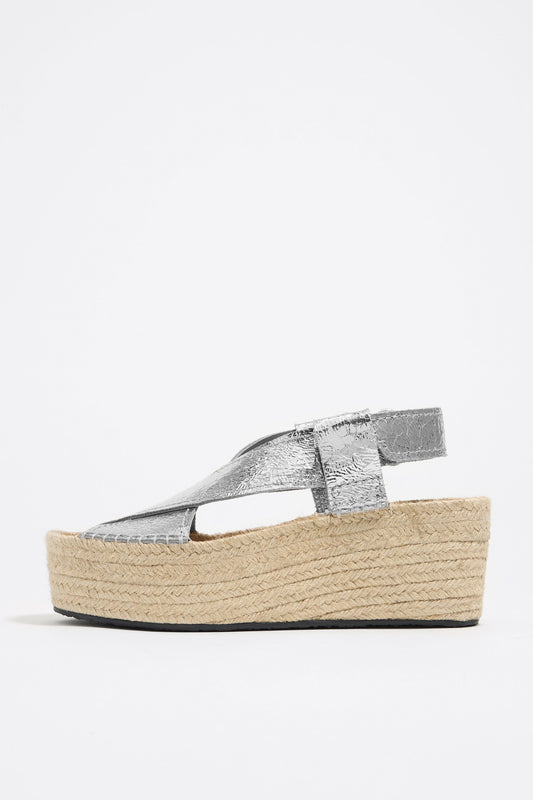 Silver leather high jute wedge