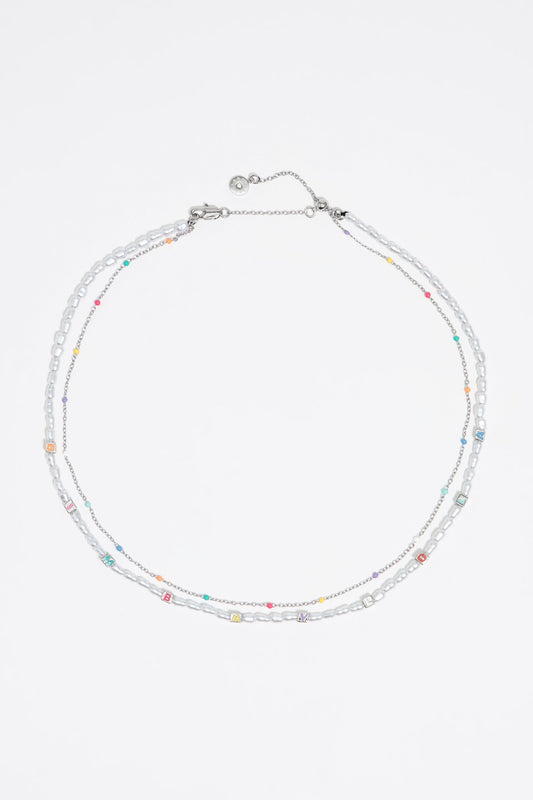 silver-tone dice logo double-layer necklace