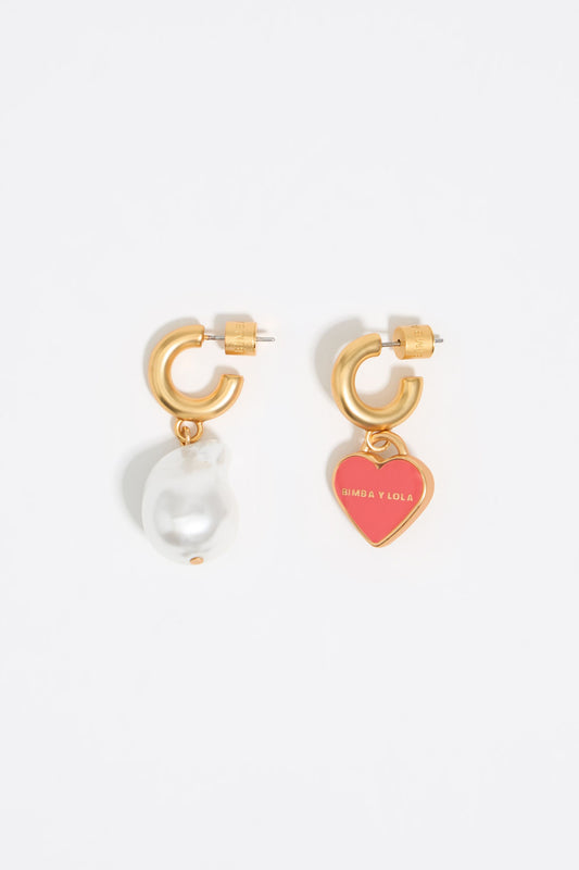 Gold pearl heart hoop earrings