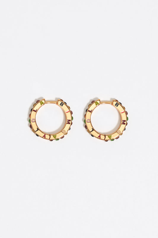 Multicolored crystals and logo hoop earrings