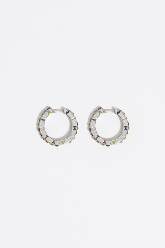 Multicolored crystals and logo hoop earrings
