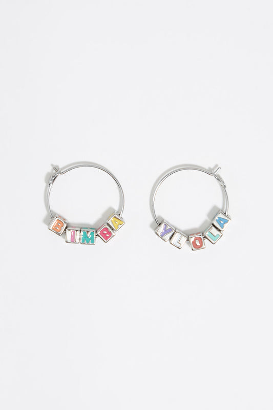 silver-tone dice logo hoop earrings