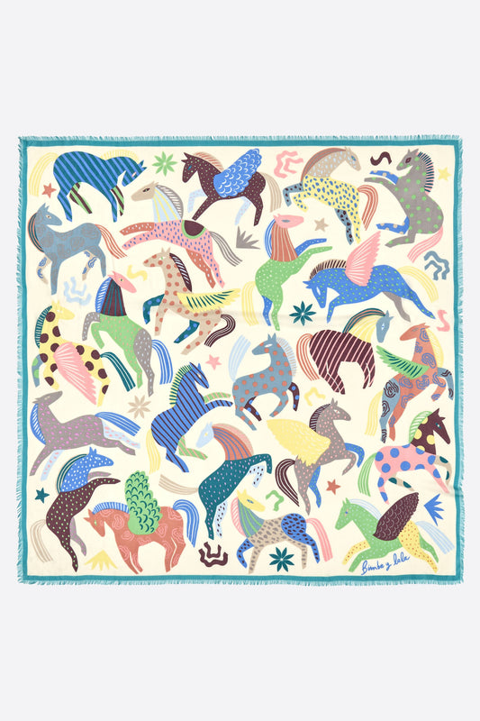 Pastel color horse shawl with mini prints