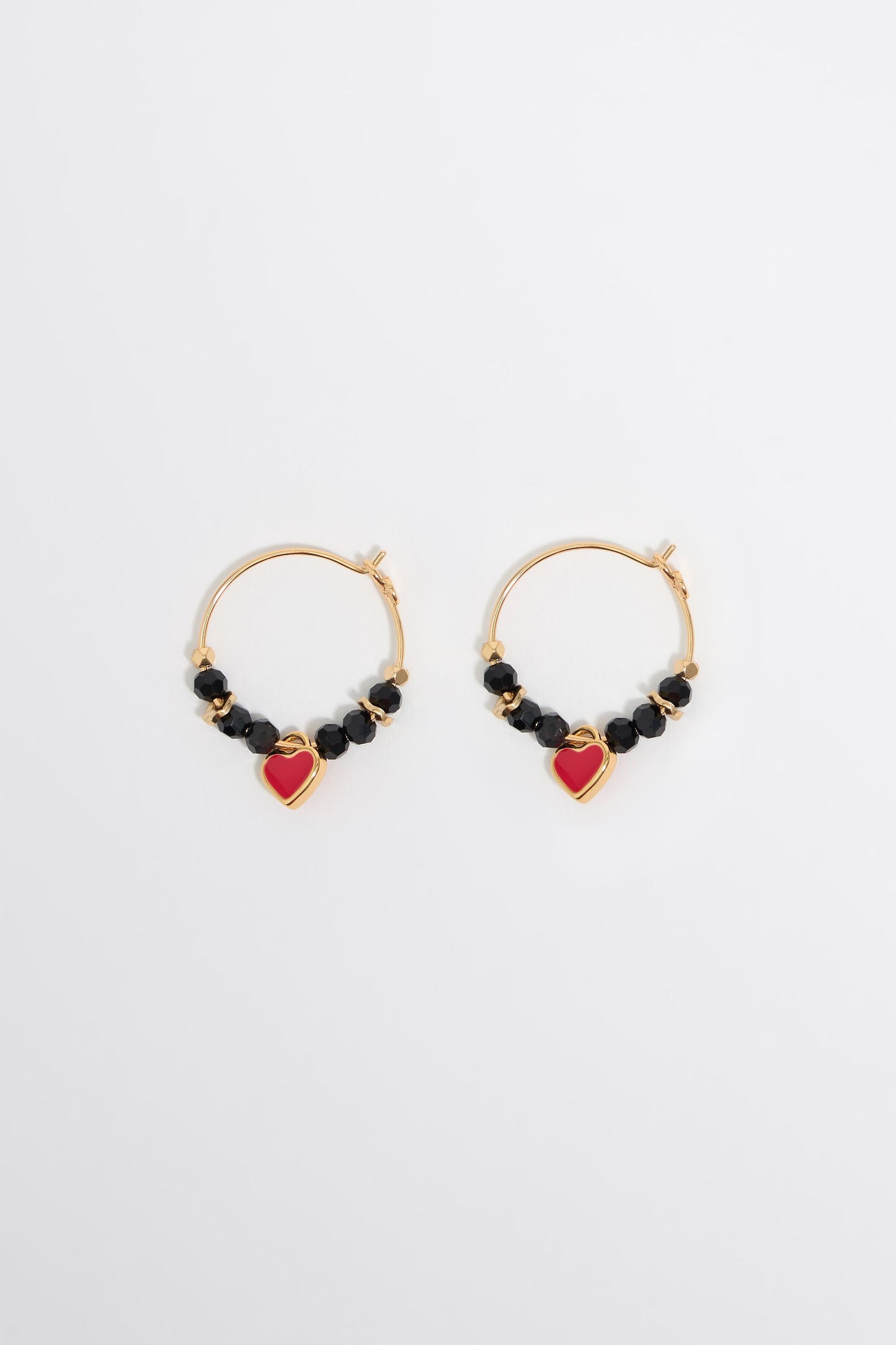 Red heart crystals hoop earrings