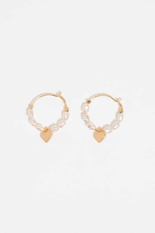 Gold-tone heart and pearls hoop earrings