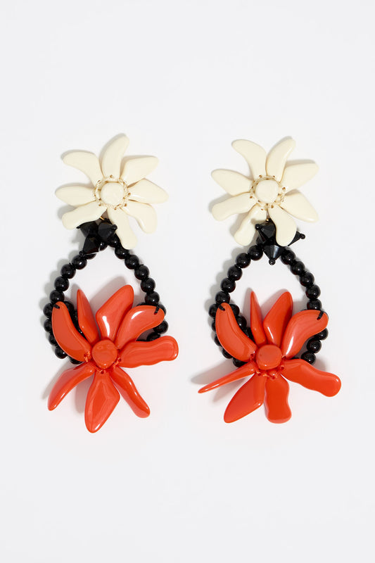 Ivory and coral flowers earrings