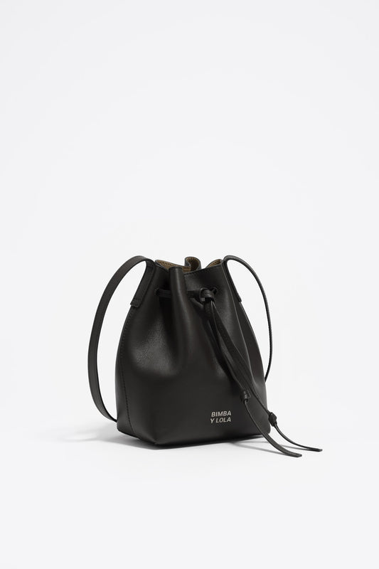 Black leather bucket bag