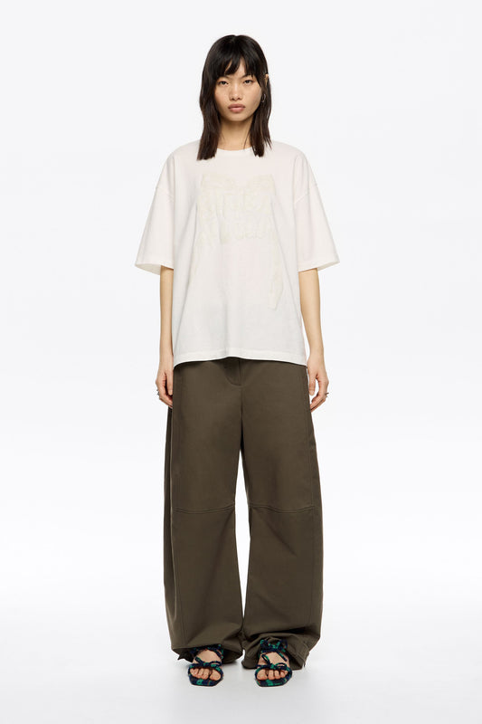 Dark khaki adjustable barrel leg trousers