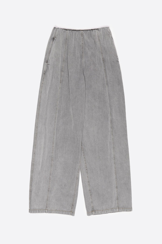 Gray fluid denim wide leg trousers