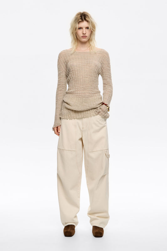 Ivory denim trousers with zips