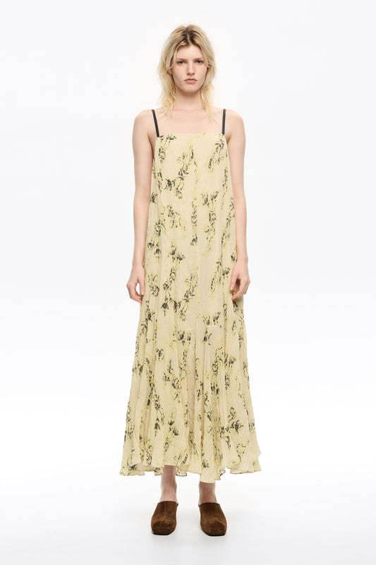 Light yellow Notebook pleated asymmetric dress